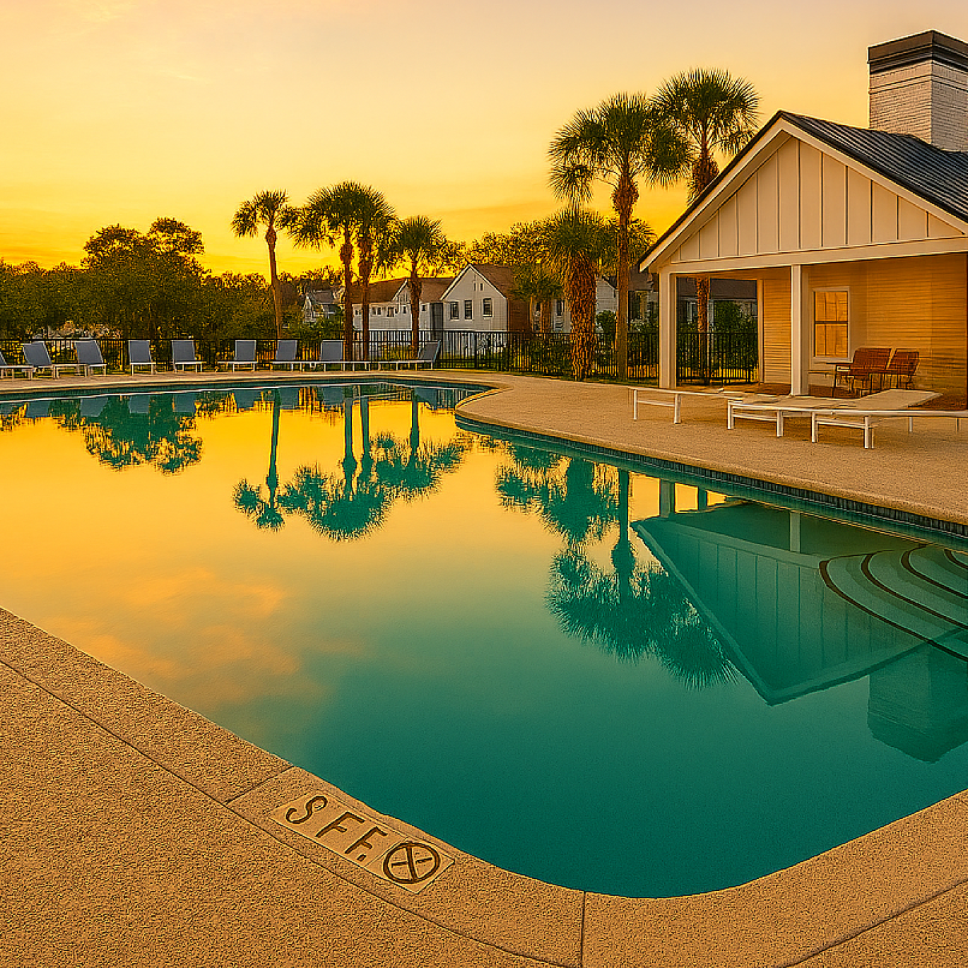 beautiful pool at sunset