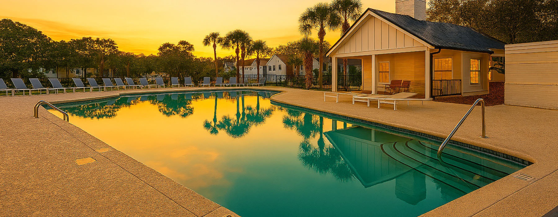 outdoor swimming pool at dusk